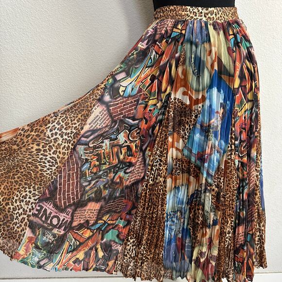 Patricia Wolf Skirt Small Western Broomstick Art to Wear Pleated Cheetah Print - Picture 5 of 12